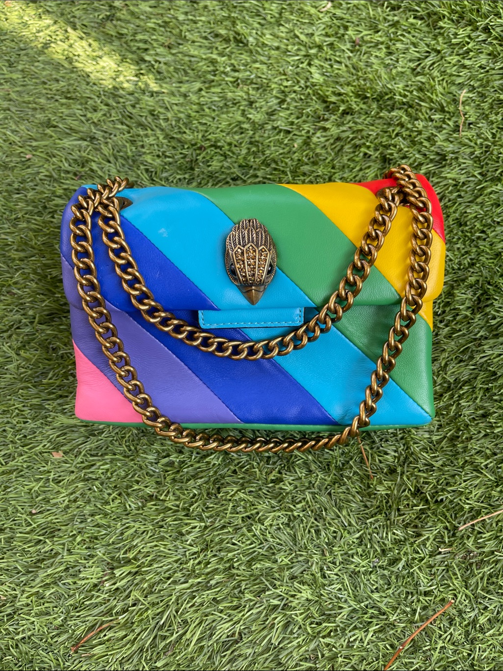 Kurt Geiger Multicolor Chevron Leather Shoulder Bag With Gold Chain